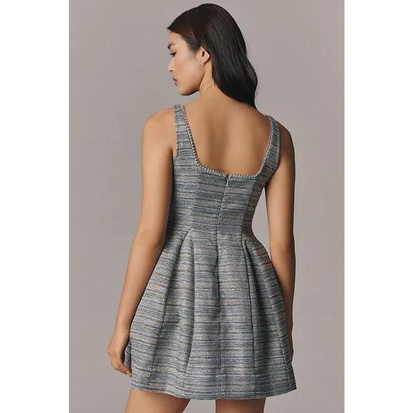 By Anthropologie Tweed Fit & Flare Mini Dress Sleeveless Size US 14/UK 18 Blue - Picture 2 of 4